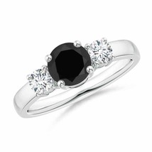 ANGARA 6mm Black Onyx and Diamond Three Stone Engagement Ring in Sterling Silver - £731.69 GBP