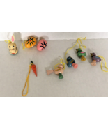 Vintage little wood Easter tree ornament lot hanging eggs carrot bunny b... - €17,09 EUR