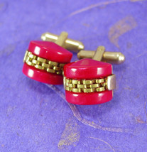 Vintage Cranberry Cufflinks Fancy chain link gold Cuff links Dome Designer Hicko - £74.72 GBP