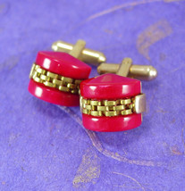 Vintage Cranberry Cufflinks Fancy chain link gold Cuff links Dome Designer Hicko - £76.12 GBP