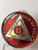 2 Year Red AA Alcoholics Anonymous Medallion Chip Tri-Plate Gold Nickel ... - $25.99