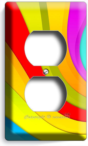 COLORFUL SWIRLY SPIRAL RAINBOW DUPLEX OUTLET WALL PLATE COVER LIVING ROOM DECOR