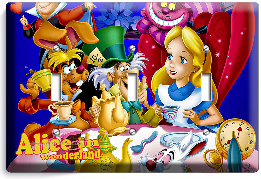 ALICE IN WONDERLAND TRIPLE LIGHT SWITCH WALL PLATE KIDS BEDROOM PLAY GAME ROOM
