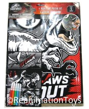 Jurassic World Dinosaurs 4 Velvet Art Poster &amp; 5 Markers Kids Fun Activity New - £7.82 GBP