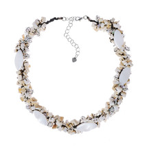 White Oval Shell with Rainbow Seed Beads Clustered Chunky Strand Necklace - £22.78 GBP