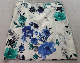 LOFT Mini Skirt Womens Size 6 White Blue Floral Lined Cotton Flat Front Back Zip - £19.10 GBP
