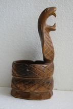 Vintage Hand Carved Solid Wood Ashtray Snake Cobra Unique Wooden Art 8&quot; Decor - £37.48 GBP