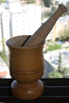 Old Vintage Russian Wood Mortar and Pestle Folk Art Country Home Bar Decoration - £37.48 GBP