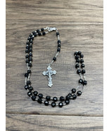 Black Beaded Inri Silver Tone Rosary Catholic Religious Cross Crucifix K... - $13.56 CAD