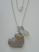 Sterling Silver Mesh Heart and Blue Moonstone Teardrop Pendants w/ 18” 1... - $124.00