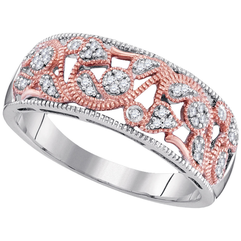 10k Two-tone Gold Womens Round Diamond Band Fashion Ring 1/10 Cttw