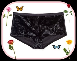 L Dark Noir Midnight Black Full Velvet Rare Victorias Secret Logo Shortie Pantie - £9.83 GBP