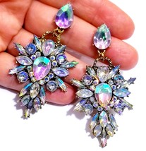 Chandelier Earrings AB Rhinestone Crystal Bridal Prom Pageant 2.8 inch Drag Quee - £28.85 GBP