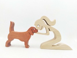 Woman and Beagle, Handmade Wooden Art - £22.04 GBP