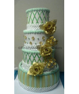Mint Green Gold and White Themed Baby Shower Decor 4 Tier Elegant Diaper... - $157.53 CAD