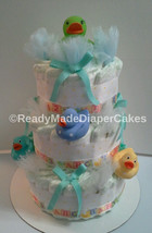 Mint Green Blue Yellow Polka Dots 3 Tier Ducky Baby Shower Diaper Cake Decor - £51.94 GBP