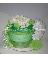 Green and White Themed Baby Girl Shower 1 Tier Elegant Bling Diaper Cake  - £22.06 GBP