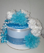 Turquoise and Blue and White Themed Baby Girl Shower 1 Tier Bling Diaper... - £22.06 GBP