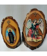 Vtg Religious Stickered 4&quot; Archangel Michael 3.5&quot; Saint  Standing Wood S... - $17.81