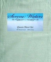 Serene Water Solid Pale Green Cotton 300TC 4PC Queen Sheets Bedding Set New - £41.66 GBP