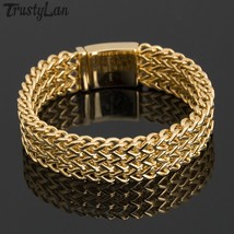 8.7&quot; 9.4&quot; Rapper DJ Bracelet Men Luxury Gold Color Stainless Steel Dubai Jewelle - £29.54 GBP