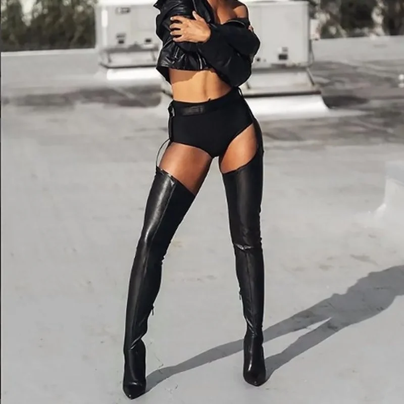 Fashion Women PU Leather Over The Knee Boots Women Sexy Thigh High Boot Pointed  - £57.77 GBP