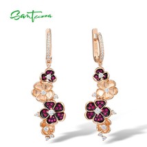 Er earrings for women 925 sterling silver flower rose color shiny created ruby white cz thumb200