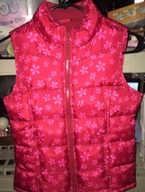 Red Old Navy Puffy Vest Size L With Flowers - $8.56