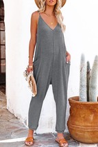 Gray Textured Sleeveless V-Neck Pocketed Casual Jumpsuit - $29.14