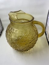 Vintage Anchor Hocking Lido Milano Amber Bubble Crinkle Pitcher With Ice Gaurd - $14.80