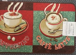 Printed Nylon Rug (nonskid)(18&quot;x30&quot;) 2 Coffee Cups, Cappuccino &amp; Caffe Latte, Jm - £13.97 GBP