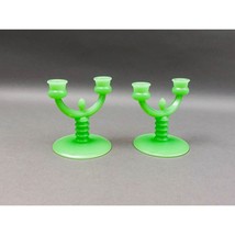Fenton Jadeite Jadite Jade Green Glass Double Candlestick Candle Holder Pair - £239.79 GBP