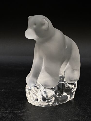 NYBRO Sweden Frosted Polar Bear on Clear Block Crystal Paperweight Figurine - $26.72