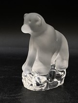 NYBRO Sweden Frosted Polar Bear on Clear Block Crystal Paperweight Figurine - $29.69