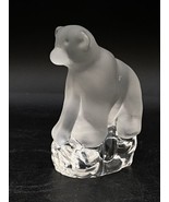 NYBRO Sweden Frosted Polar Bear on Clear Block Crystal Paperweight Figurine - $26.72