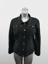 Simon Chang Women&#39;s Button Up Jacket Size 16 Black Long Sleeve Stretch - $10.84 CAD