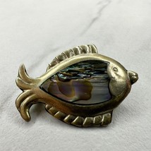 Vintage Mexico Alpaca Silver Tone Abalone Shell Inlay Fish Pin Brooch - £15.81 GBP