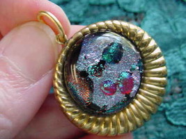 (#DB-404) DICHROIC GLASS Pendant JEWELRY SILVER GREEN PINK ORANGE - £11.16 GBP