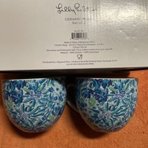 Lilly Pulitzer 12 Oz Ceramic Coffee Tea Mug Blue Floral Set of 2 - £17.65 GBP