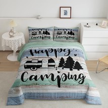 Camper Comforter Queen,Happy Camping Comforter Set Microfiber RV Inside Decor - £56.74 GBP