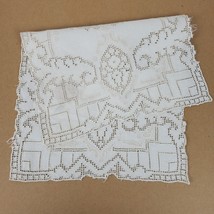 Vintage Embroidery w/ Cutouts Beige Dresser Doily Approx 9.5x15 Inch - £10.55 GBP