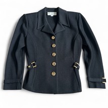 Vintage St. John Women’s Blazer Jacket Sz 2 Black Santana Knit Gold Butt... - $148.45