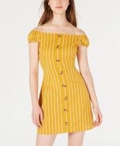 Planet Gold Womens Striped Off the Shoulder Casual Dress, Large, Golden Yellow - £24.44 GBP