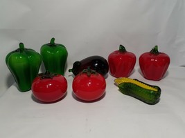 Lot 8, Vintage Glass Vegetables Murano Style, Peppers, Corn, Egg Plant, Tomato, - £29.64 GBP