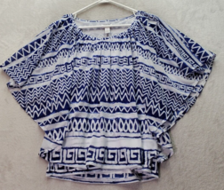 Chico&#39;s Blouse Top Womens Sz 1 Blue White Aztec Mesh Lined Sleeveless Round Neck - £14.45 GBP