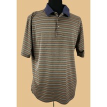 Alan Flusser Mens Large Golf Shirt Polo Mercerized Cotton Striped Brown Black - £11.18 GBP