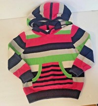 Hanna Andersson Girls Sz 90 3T Hooded Sweater Striped Pink Blue Long Sleeve  - £11.68 GBP