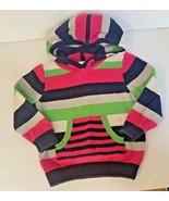 Hanna Andersson Girls Sz 90 3T Hooded Sweater Striped Pink Blue Long Sle... - £11.68 GBP