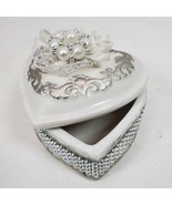 Vintage Wedding Heart Silver White Trinket Box 2.75x3.25 Inch - $14.00