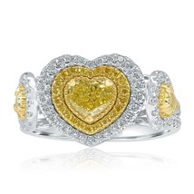 GIA Certified  1.74 CT Natural Fancy Yellow Heart Diamond Ring 18k White Gold - £4,192.64 GBP